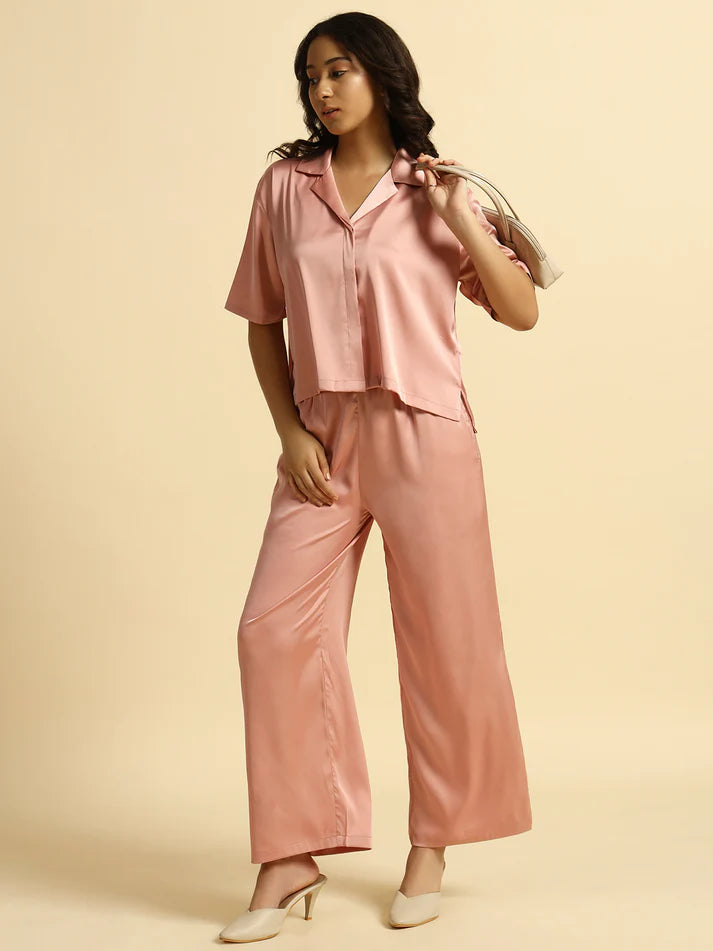 Bridal Rose -Collared Satin Set