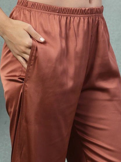 Estelle Fur-Frill Satin Co-ord Set