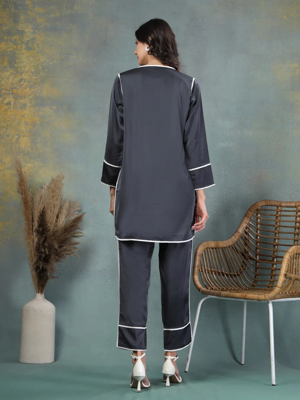 Sterling Satin Piped Co-ord Set