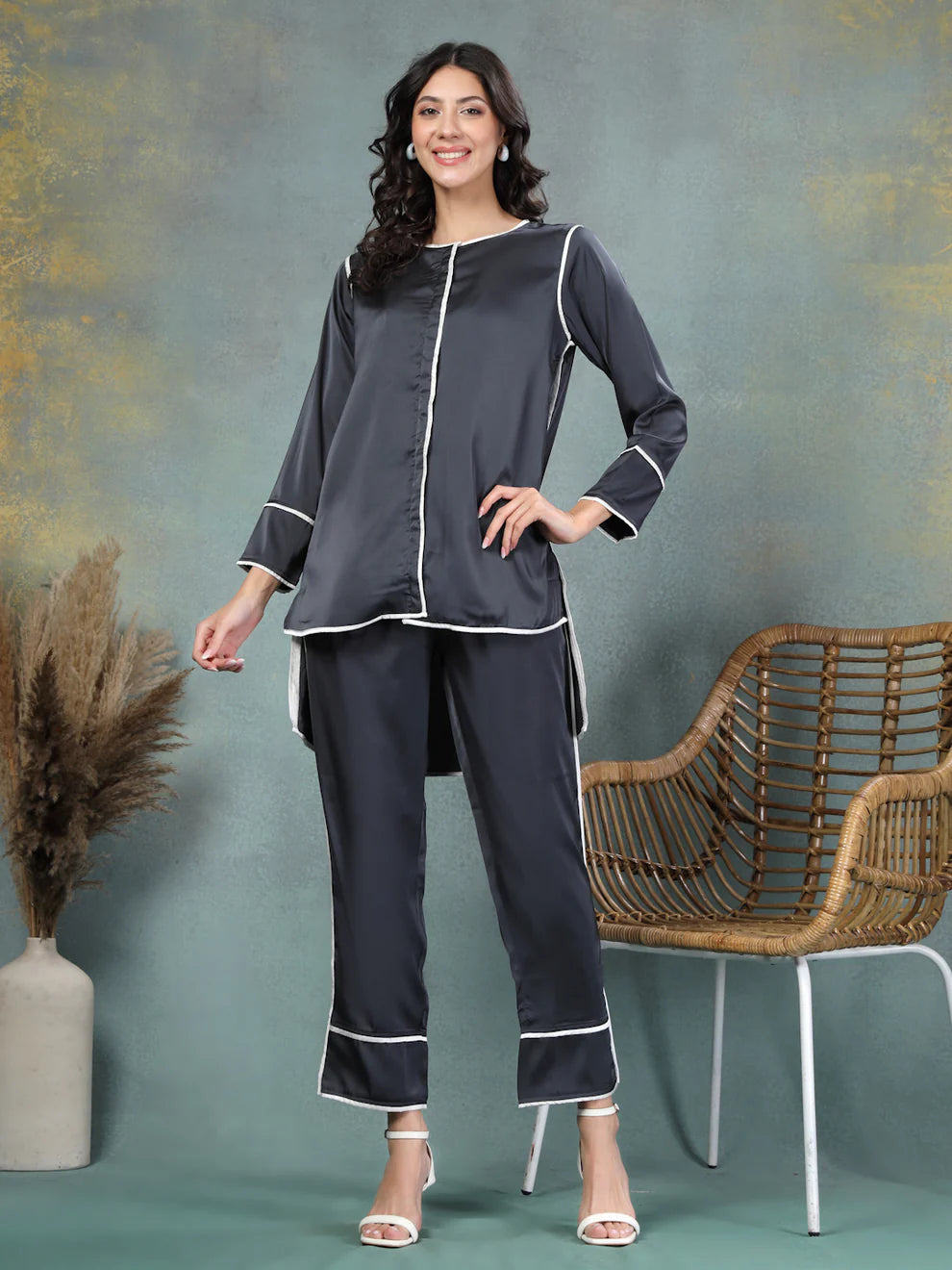 Sterling Satin Piped Co-ord Set