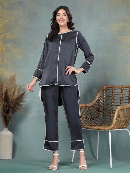 Sterling Satin Piped Co-ord Set