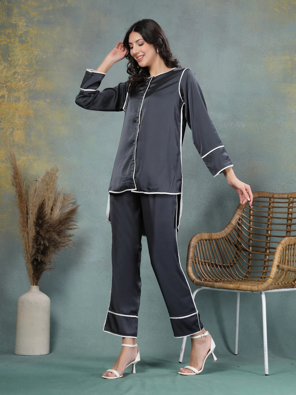 Sterling Satin Piped Co-ord Set