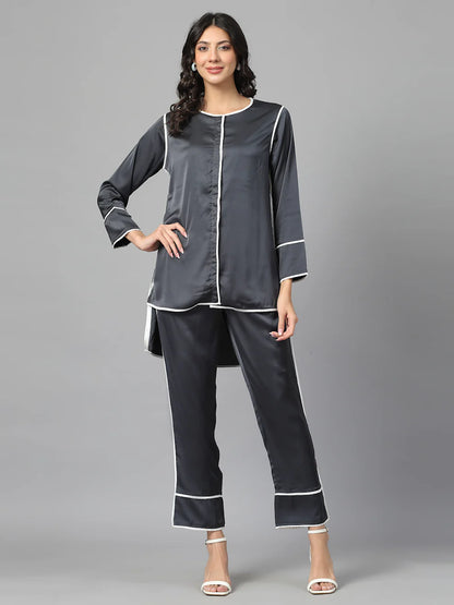 Sterling Satin Piped Co-ord Set