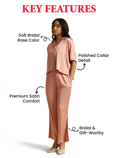 Bridal Rose -Collared Satin Set