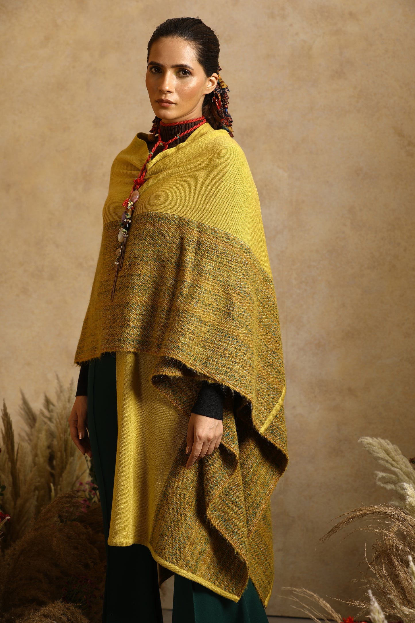 Bamboo Mustard Thick Woollen Cape