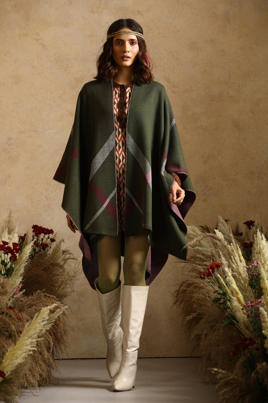 Eleanor Rigby Olive Checkered Cape