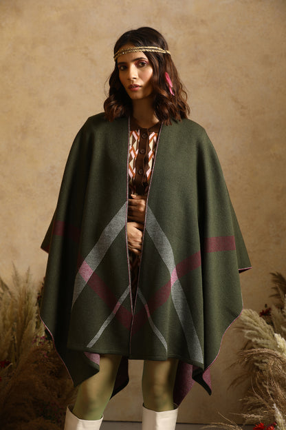 Eleanor Rigby Olive Checkered Cape