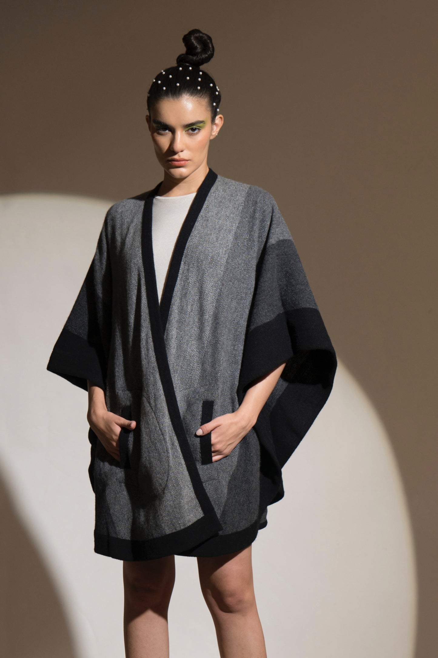 Blizzard Stone Herringbone Cape