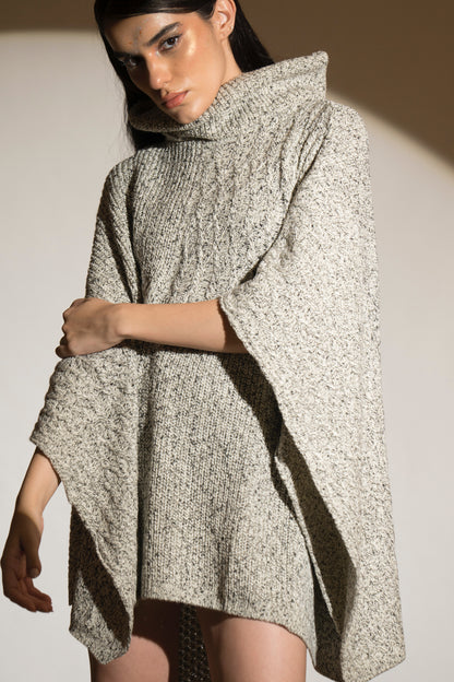 White Coral Cowl Neck Poncho