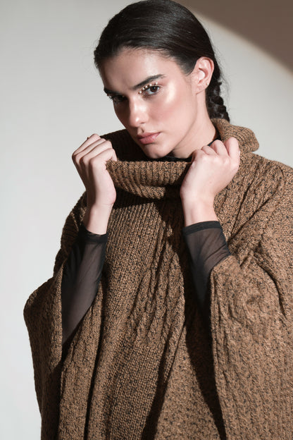 Brown Tourmaline Cowl Neck Poncho