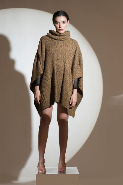 Brown Tourmaline Cowl Neck Poncho