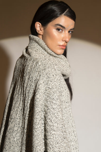 White Coral Cowl Neck Poncho