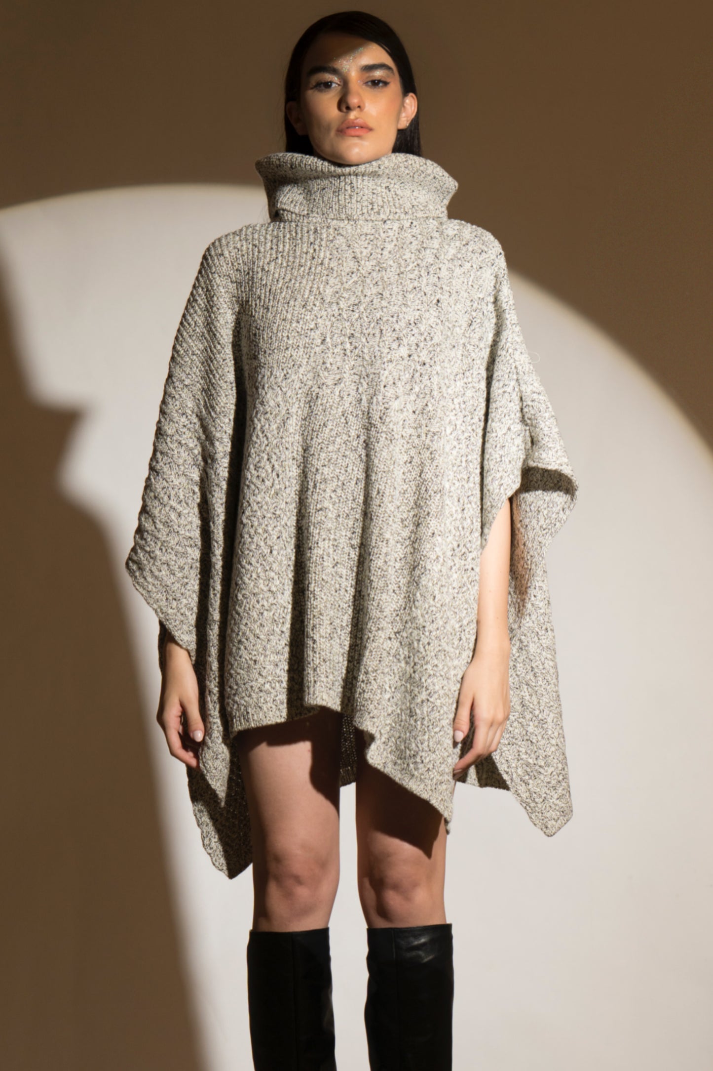 White Coral Cowl Neck Poncho