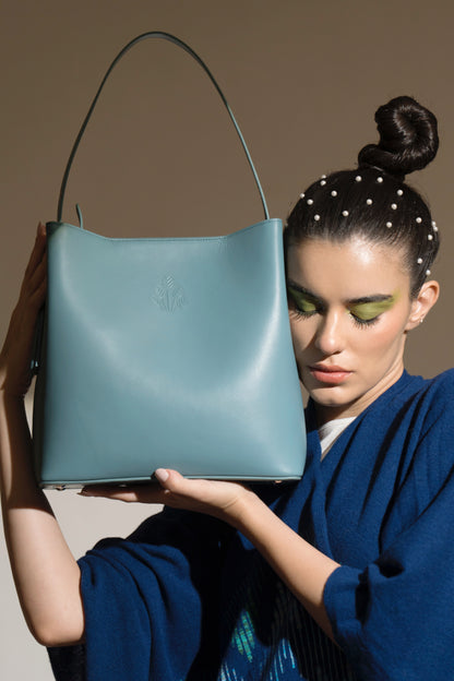 Cetus Turquoise Leather Tote Bag