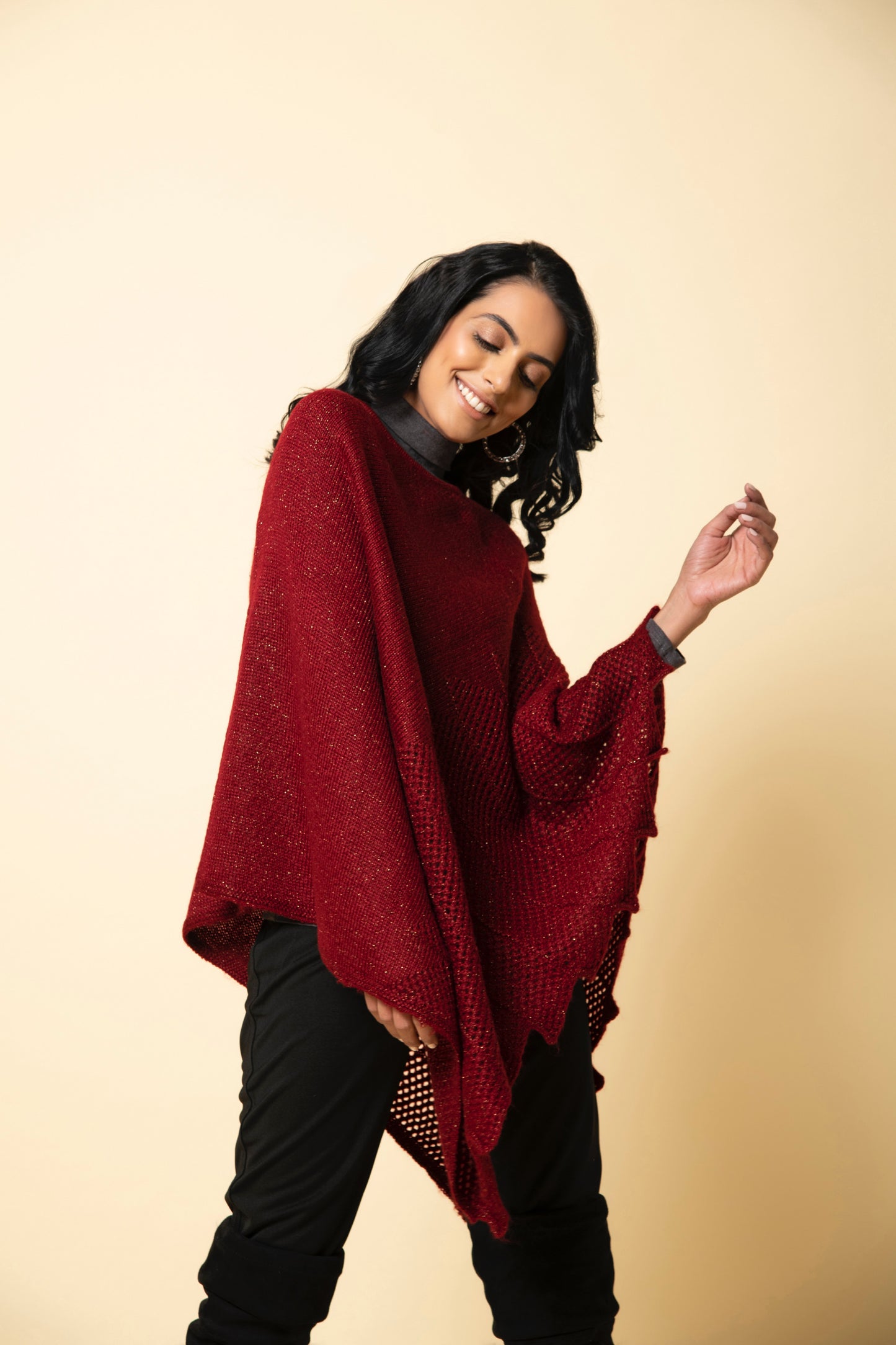 Garnet Red Festive Poncho