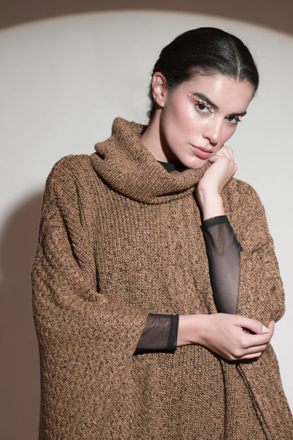 Brown Tourmaline Cowl Neck Poncho