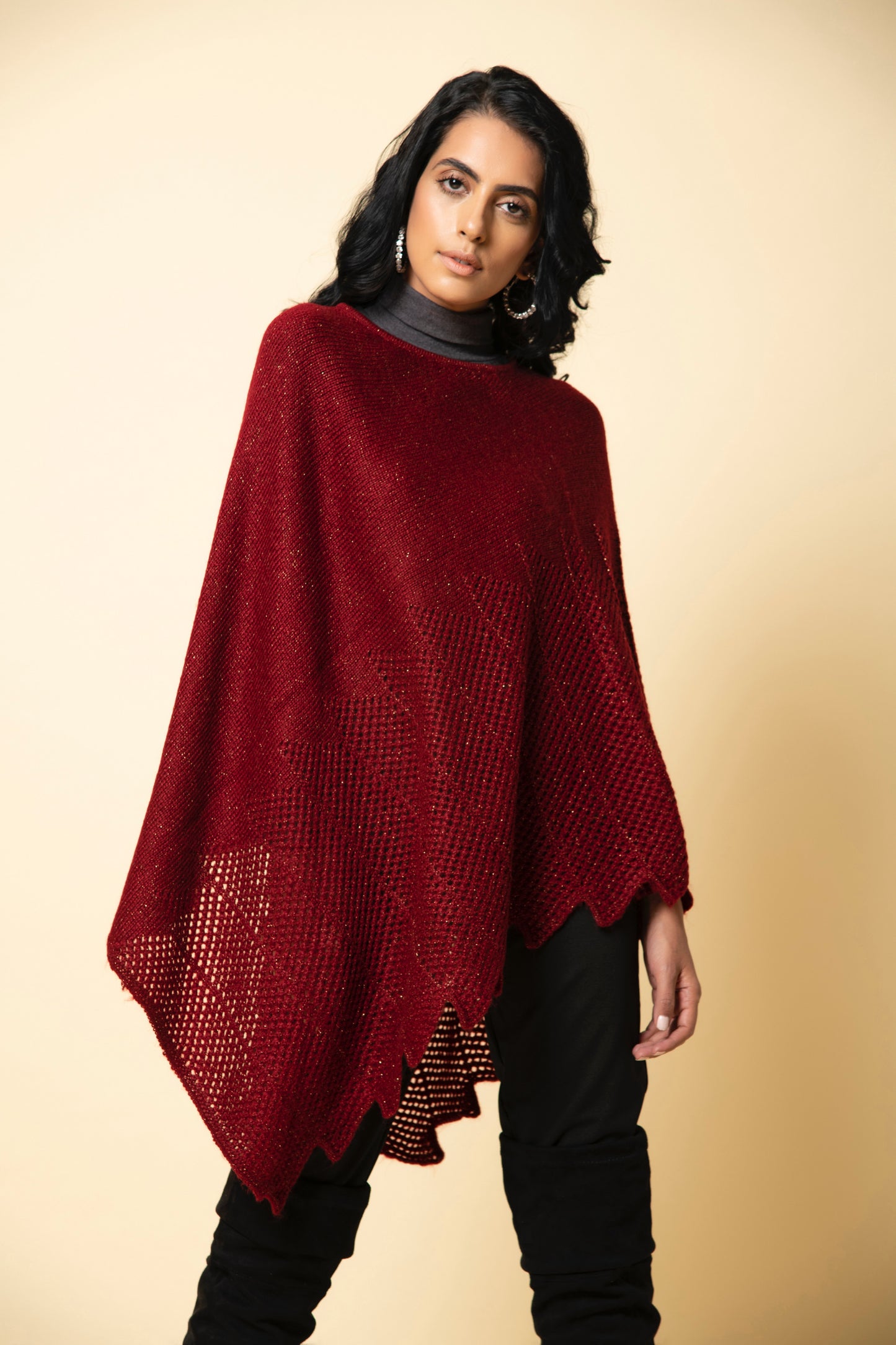 Garnet Red Festive Poncho