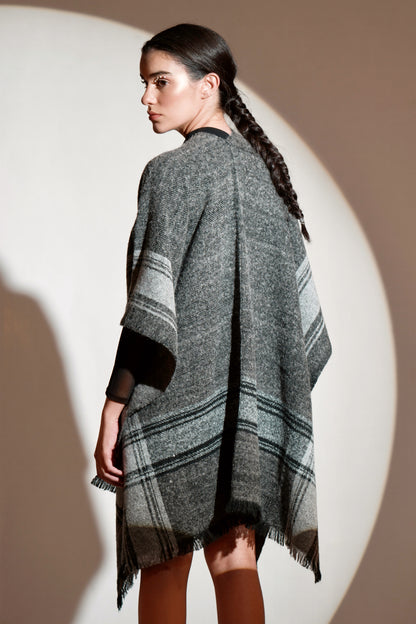 Grey Sapphire Tartan Checkered Cape