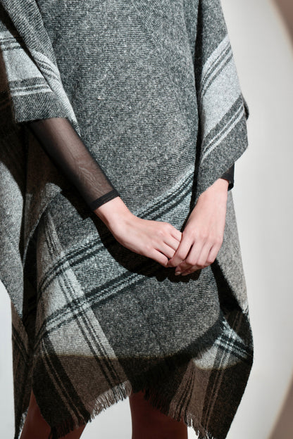 Grey Sapphire Tartan Checkered Cape