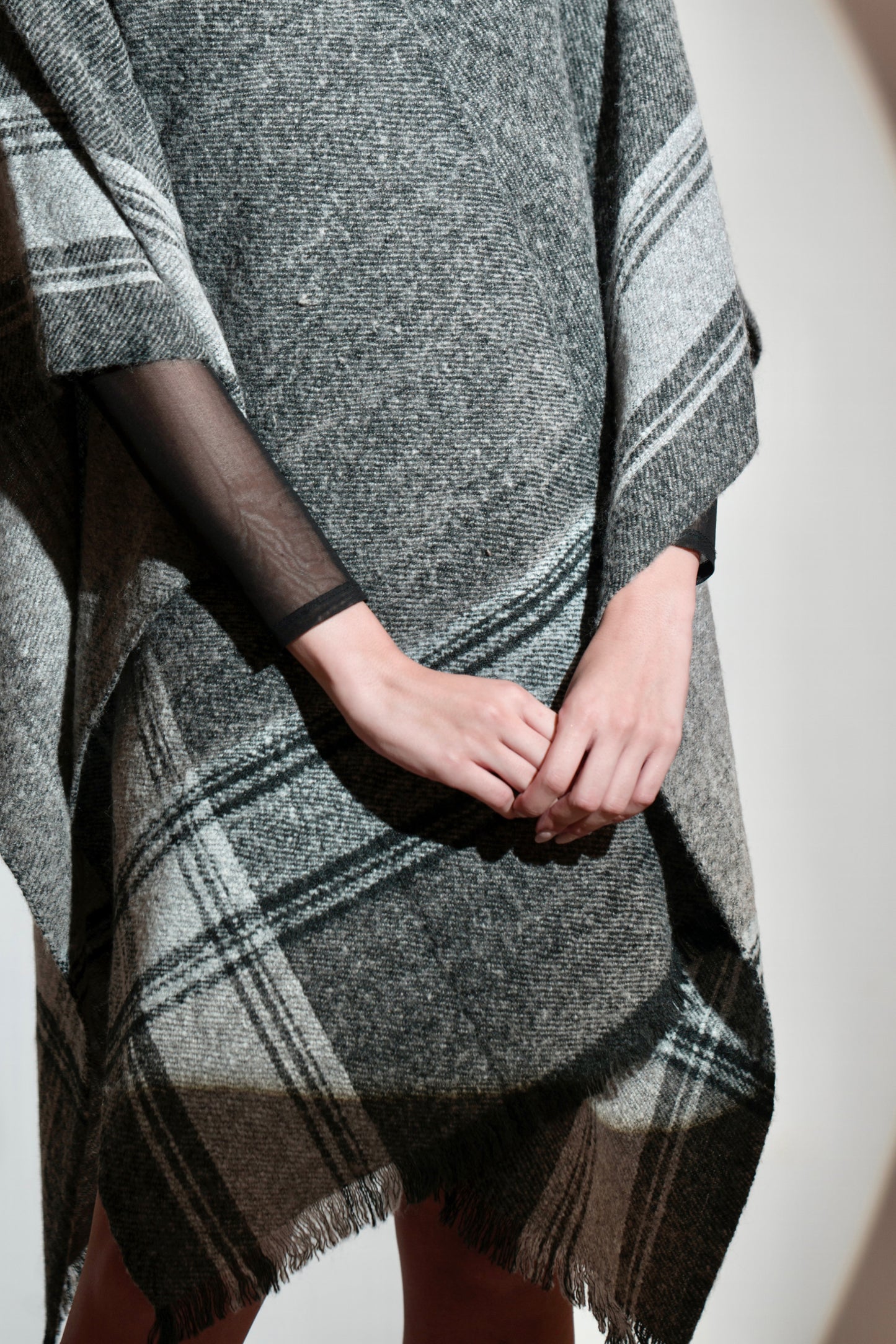 Grey Sapphire Tartan Checkered Cape