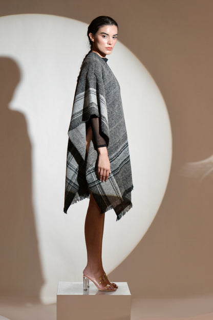 Grey Sapphire Tartan Checkered Cape