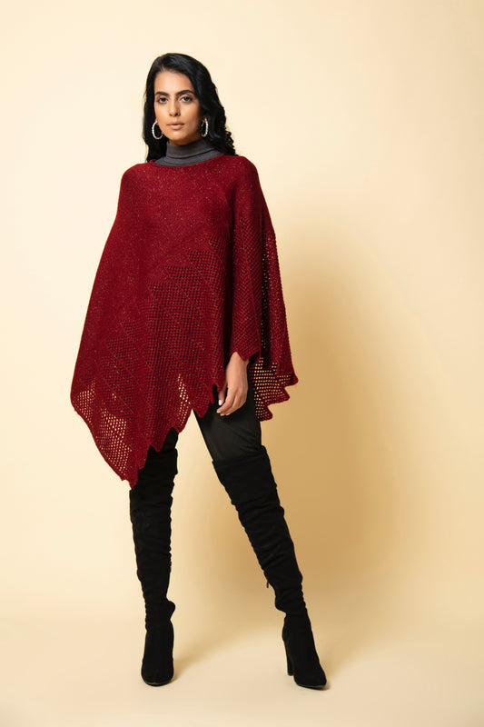 Garnet Red Festive Poncho