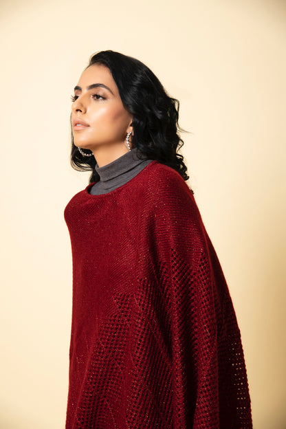 Garnet Red Festive Poncho