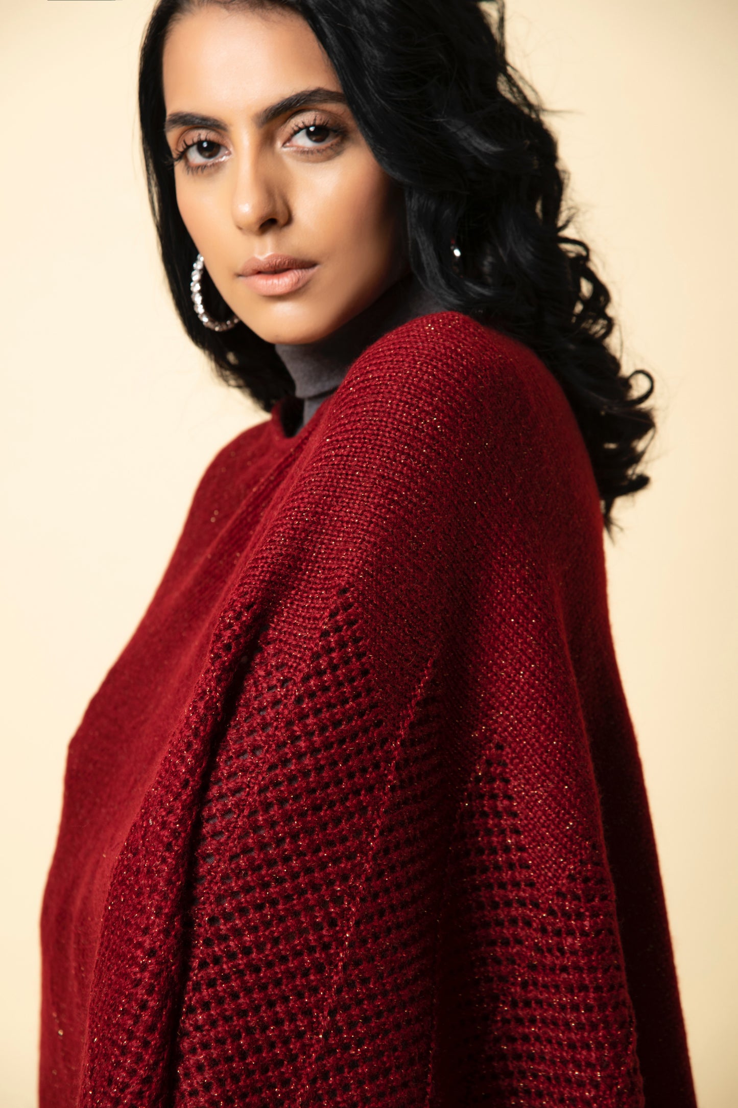 Garnet Red Festive Poncho