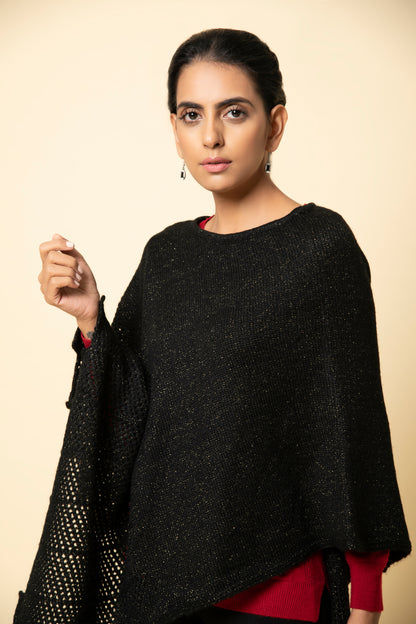 Black & Gold Zig-Zag Poncho